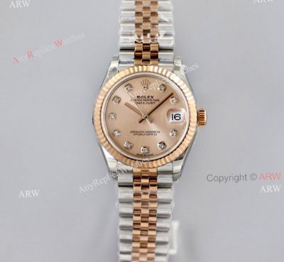 EW Factory Rolex Datejust 31 Rose Gold Dial With Diamonds Swiss Clone Watches